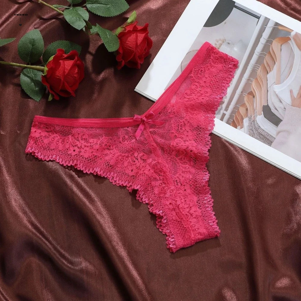 Cotton Crotch Women Lace Flower Briefs Low Waist Traceless Thong Qme