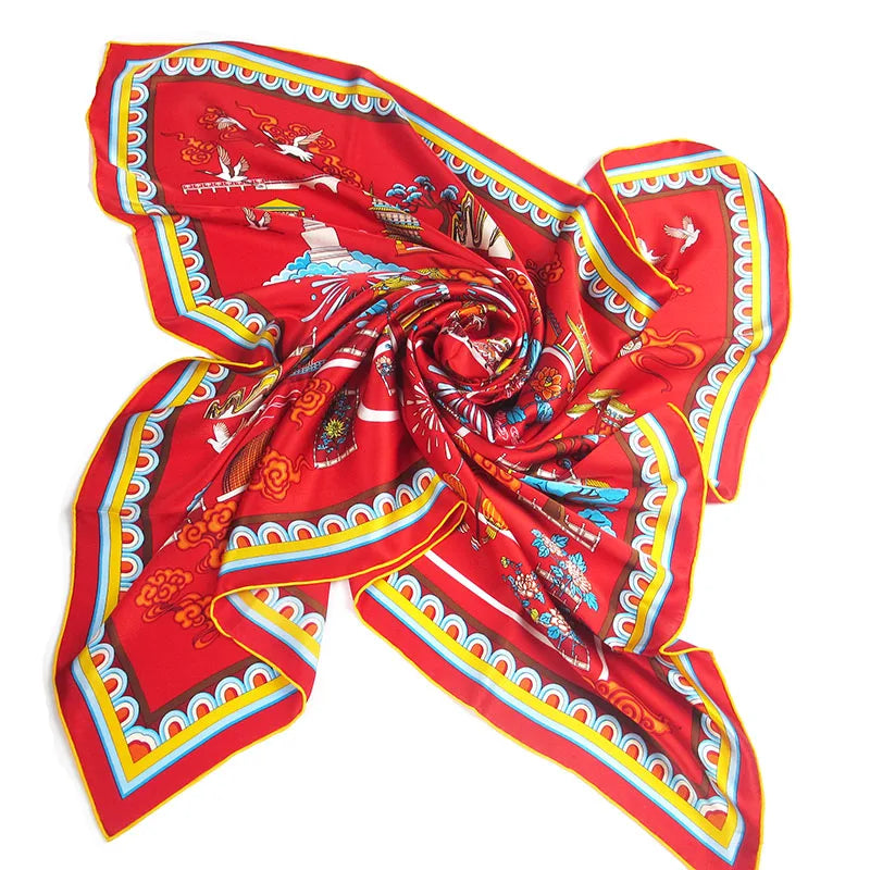 90x90cm Square Pure Silk Scarf Women Designer Print Bandana Head Qme