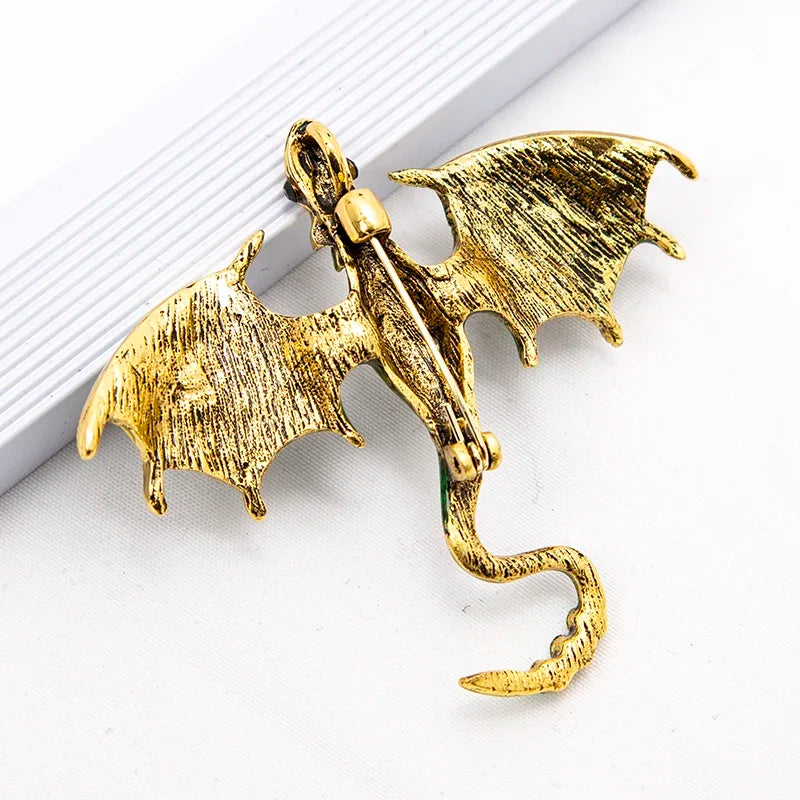 Enamel Fly Dragon Brooch Women Men Rhinestone Beautiful Legand Animal Qme