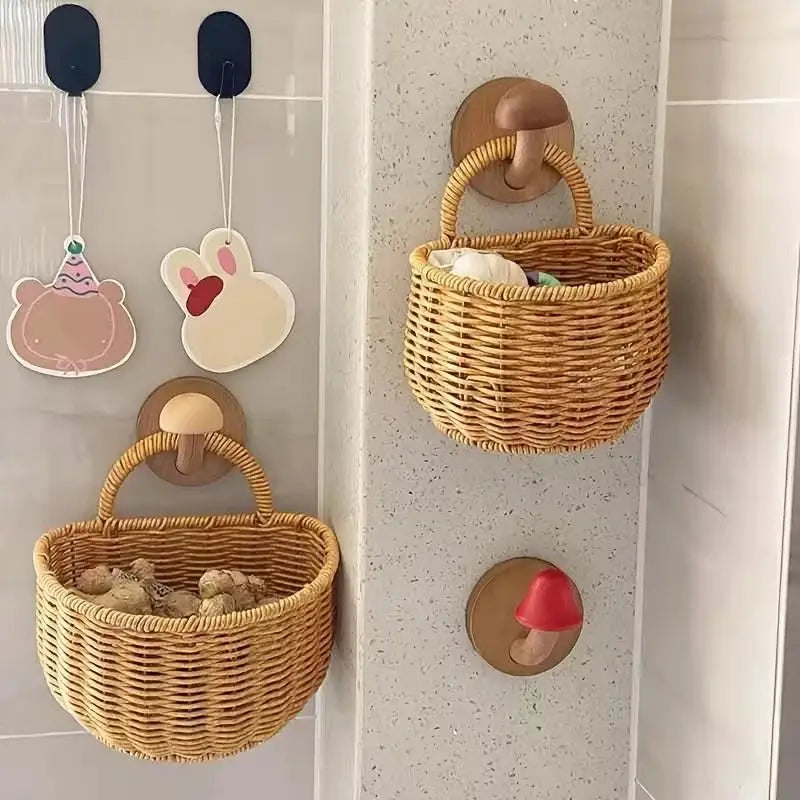 Bathroom Wall Hanging Basket Imitation Rattan Woven Ginger Garlic Egg Qme