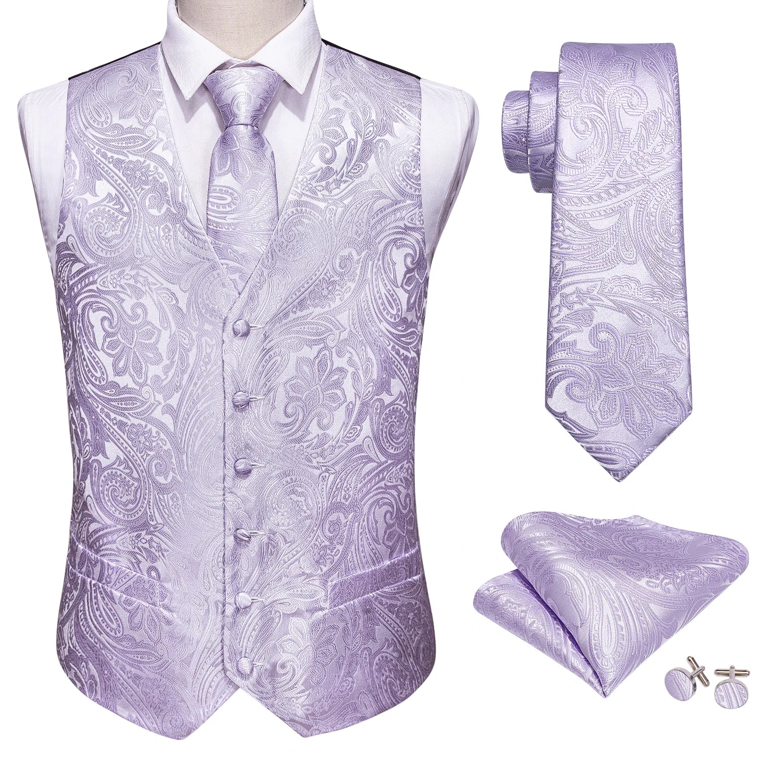 Men's Paisley Floral Vest Includes Matching Tie Cufflinks Weddings Qme MJ-2066 M