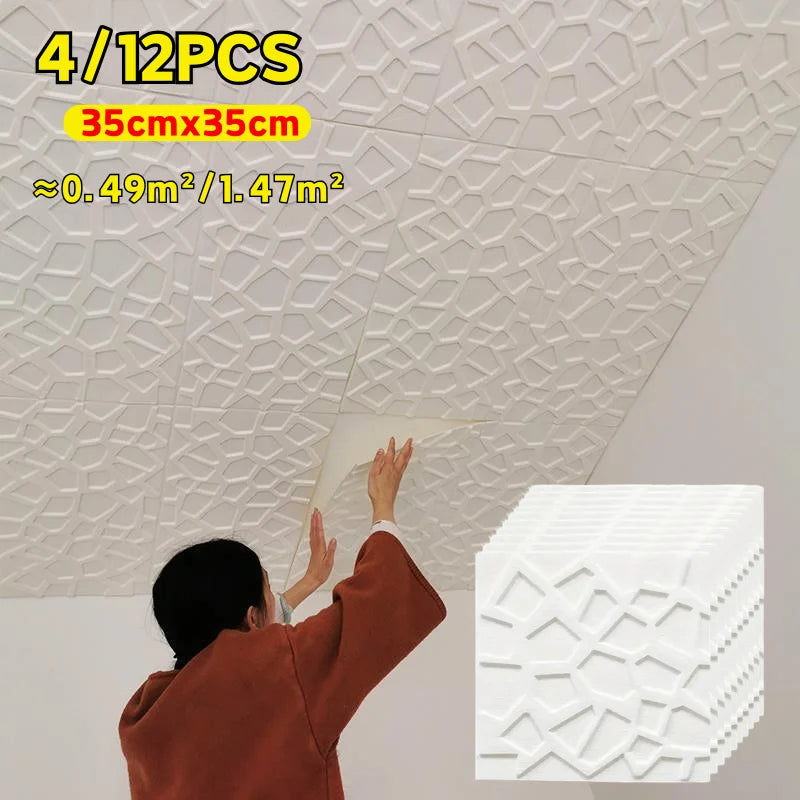 Self Adhesive 3D Grid Wallpaper Modern Waterproof Stain Resistant Wall Sticker Ceiling Living Family Indoor Wall Art Decor Qme