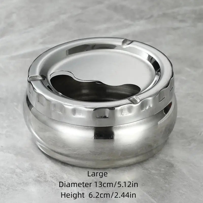Stainless Steel Ashtray With Windproof Lid Rust Proof Design 3 Sizes For Home Office Outdoor Patio Use Qme 14cm Silver
