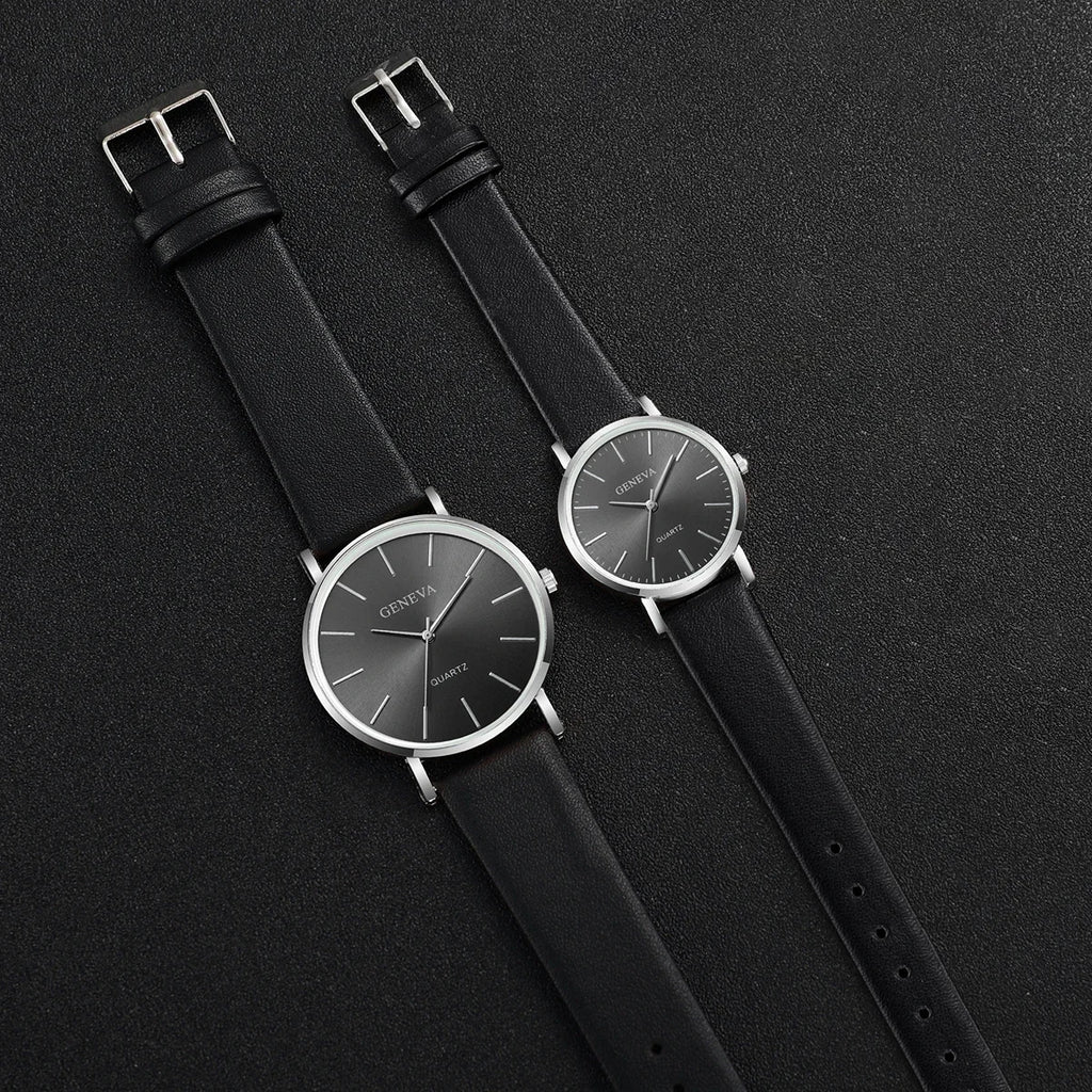 2 peças relógios de casal escala simples mostrador relógio de quartzo masculino feminino pulseira de couro relógios de pulso Qme