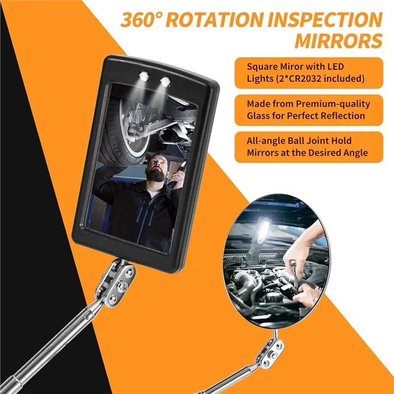 A02F-Ideal For Home And For-For Mechanics-Use Telescoping LED Inspection Mirror Magnetic Pickup Tool Set Qme