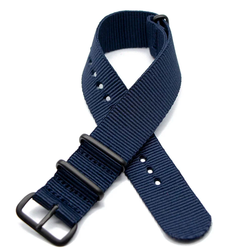 Sports Watch Band Nylon Strap Stainless Steel Black Frosted Buckle Adjustable 18MM 20MM 22MM 24MM Unisex Replacement Wristband Qme
