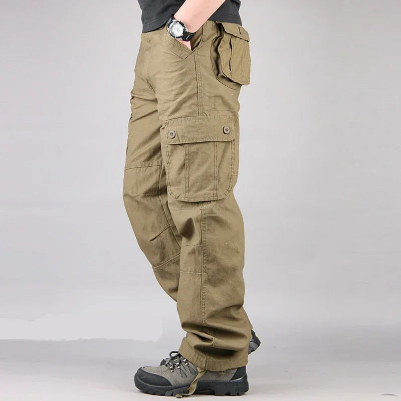 Cargo Pants Men Military Work Overalls Loose Straight Tactical Trousers Multi-Pocket Baggy Casual Cotton Slacks Pants Qme