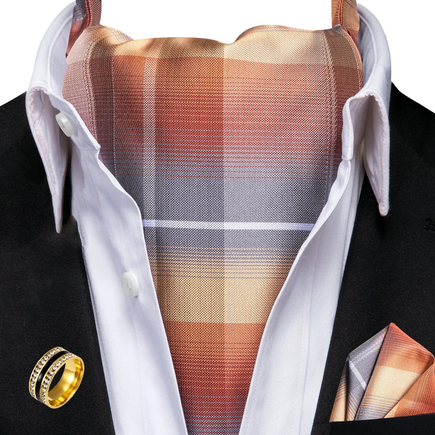 Ascot Tie Classic Cravat Pocket Square Decorative Ring Fashion Men's Qme AS-1166-JZ0020