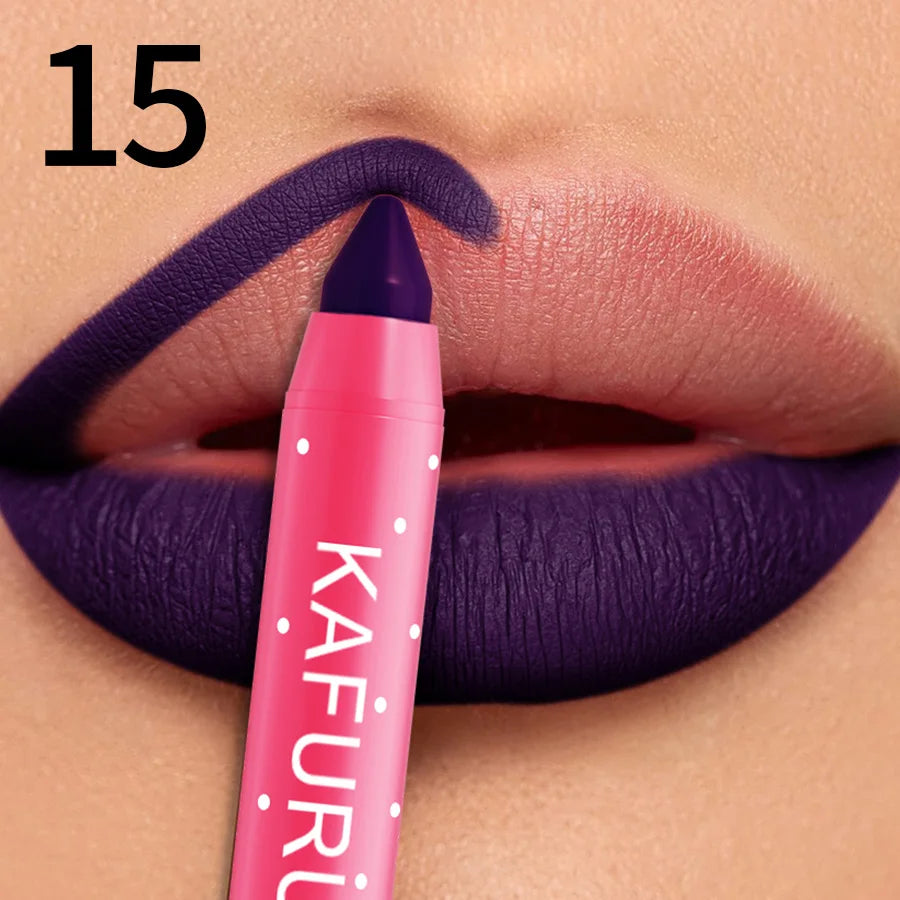 15 Colors Lipstick Pencil Waterproof Sexy Red Matte Contour Tint Qme 15