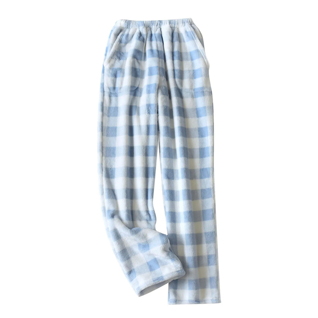 Comfortable Winter Thick Plaid Women's Flannel Pajama Pants High Waist Loose Casual Straight Big Size Fleece Warm Home Trousers Qme