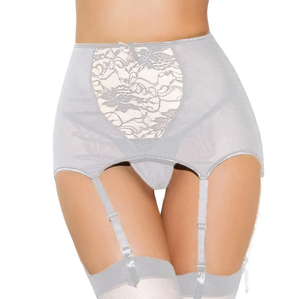 Sexy Mesh Garters Lace Suspender Belt Panty Fashion Female See Through Lingerie Underwear Elastic Adjustable Strap Garter Briefs Qme GRAY M