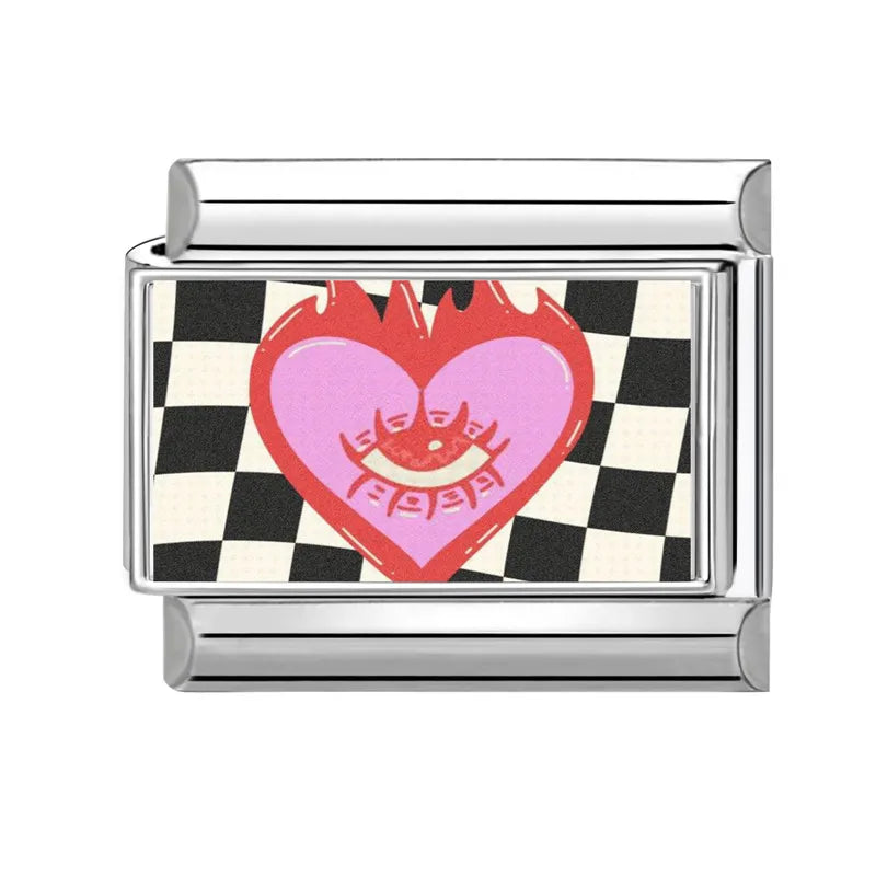 New Y2K Design Pink Heart Leopard CD Lips Hat Italian Charm Links Fit 9mm Stainless Steel Bracelet Women Men DIY Making Gift Qme Style 16