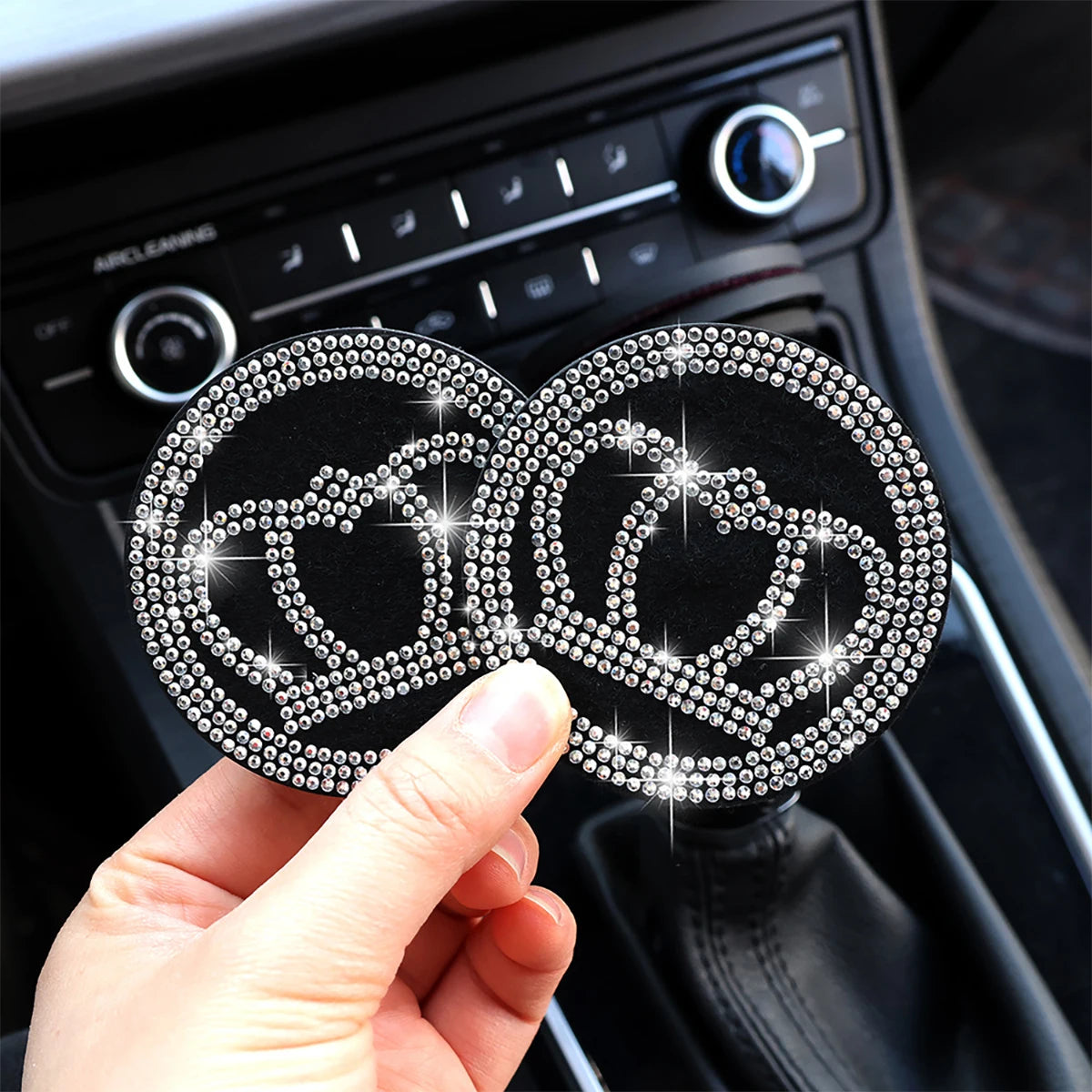 2 Diamond Inlaid Car Water Cup Pads Anti Slip Interior Decoration Qme Silver