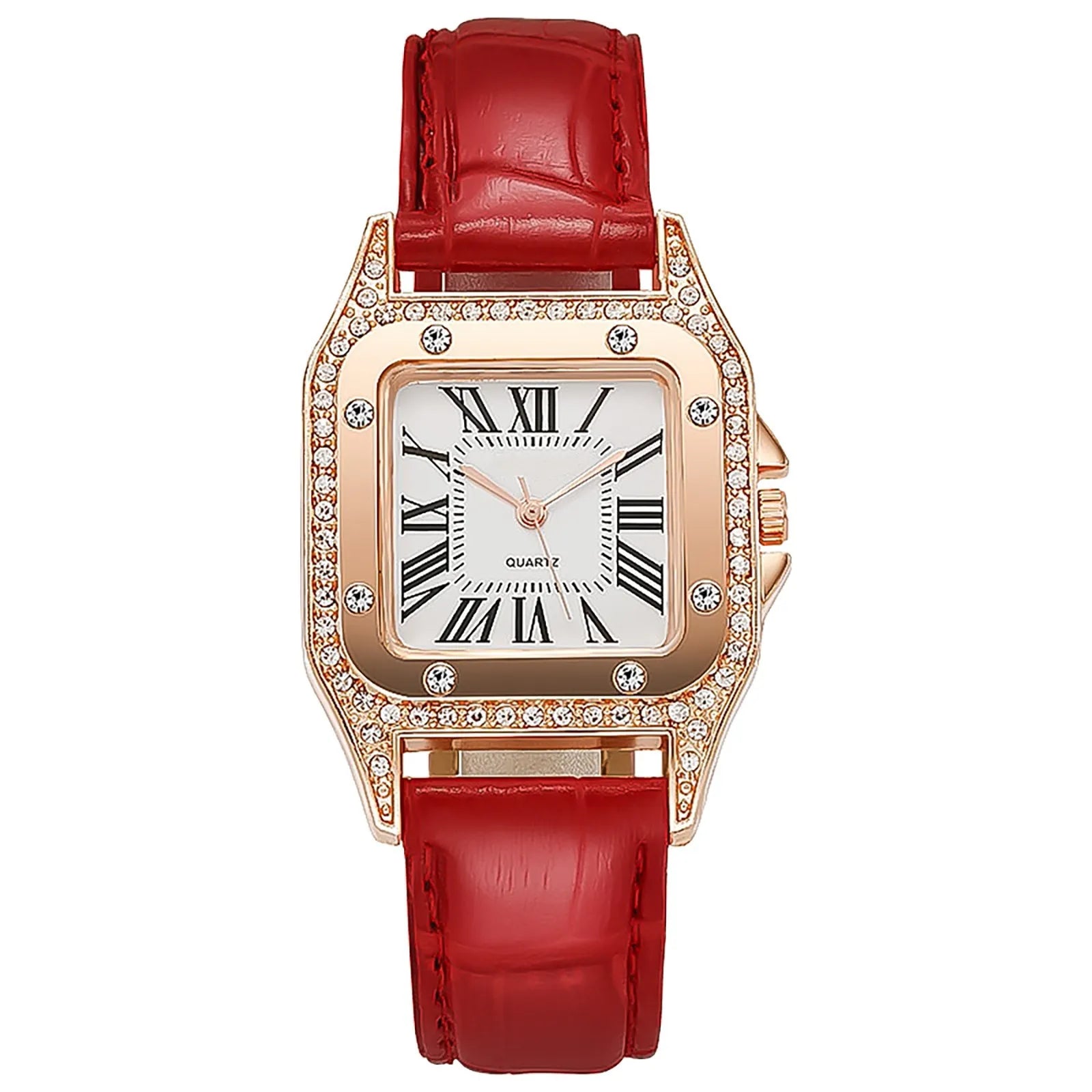 Top Brand Elegant Women Leather Strap Watch Casual Ladies Quartz Wristwatch Female Bracelet With Watch Set Clocks Reloj Mujer Qme Red