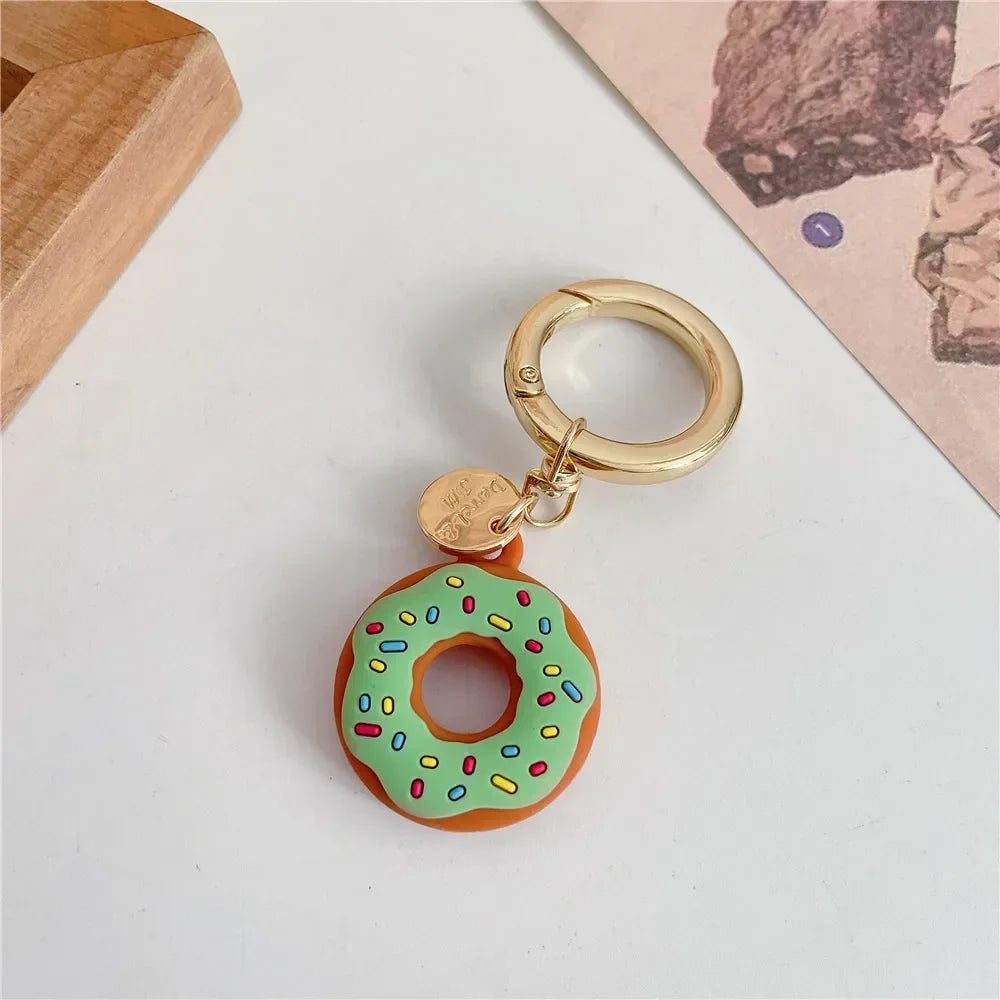 Cartoon Donut Silicone Case for Apple Airtag Case Dog Collar GPS Finder Protective Silicone Case for Apple Air Tag Tracker Case Qme Green