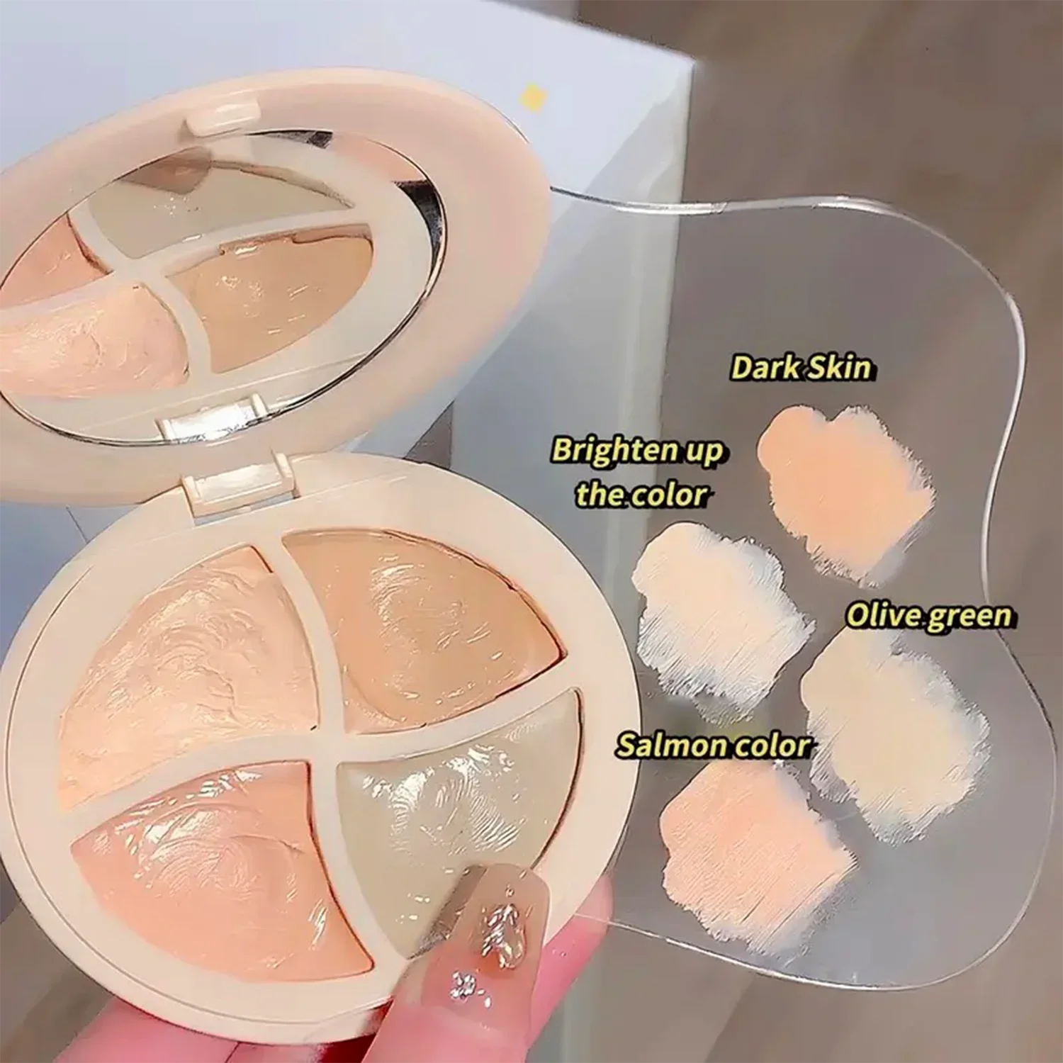 Puff 4-Color Concealer Palette Waterproof Long-lasting Brighten Cover Qme