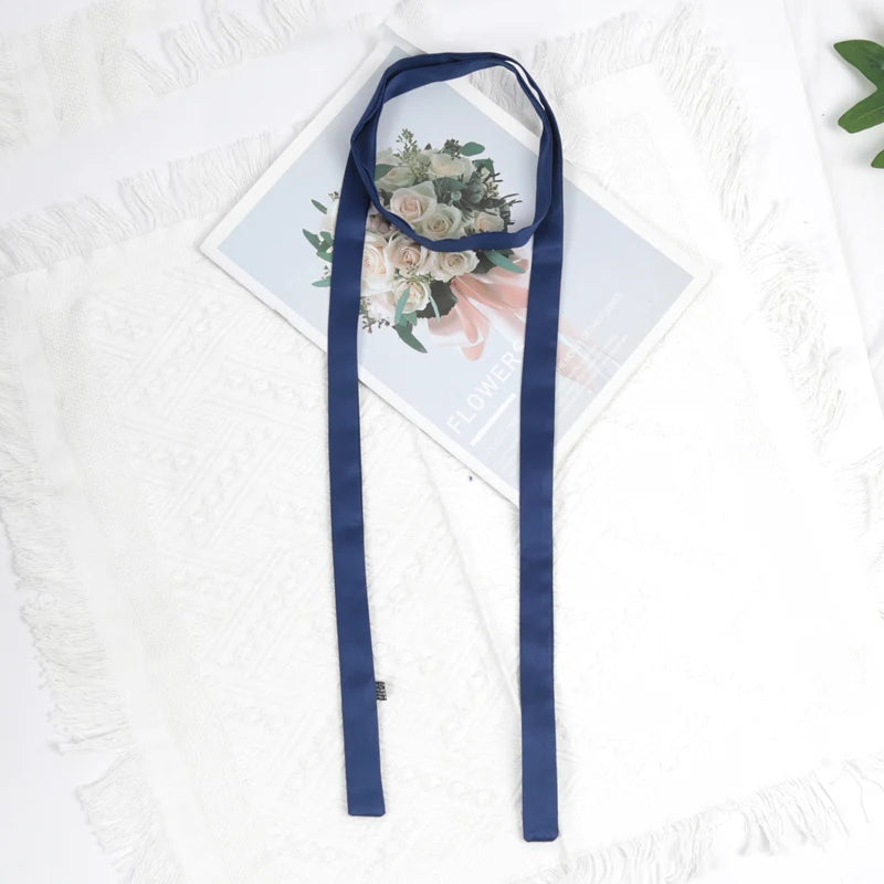 160cm X 2.5cm Long Skinny Brand Bag Scarf for Women Head Handle Silk Scarves Wraps Satin Neck Tie Ribbons Headbands Neckerchief Qme Navy Blue 2.5 -160cm