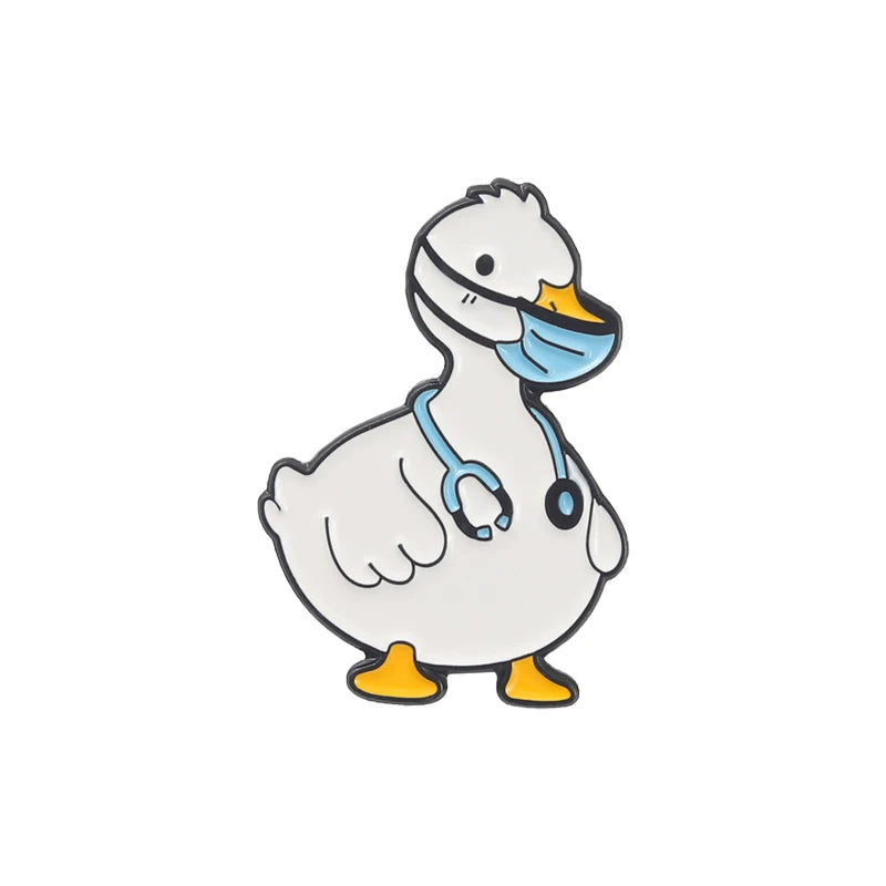 Cute Animal Enamel Pins Duck Goose Brooches Bicycle Doctor Metal Badges Lapel Clothes Funny Kids Friend Jewelry Gifts Wholesale Qme style 4