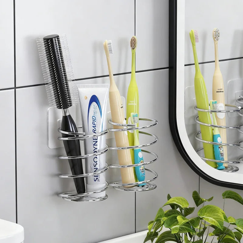 Stainless Steel Spiral Toothbrush Makeup Brush Holder Wall Mounted Qme