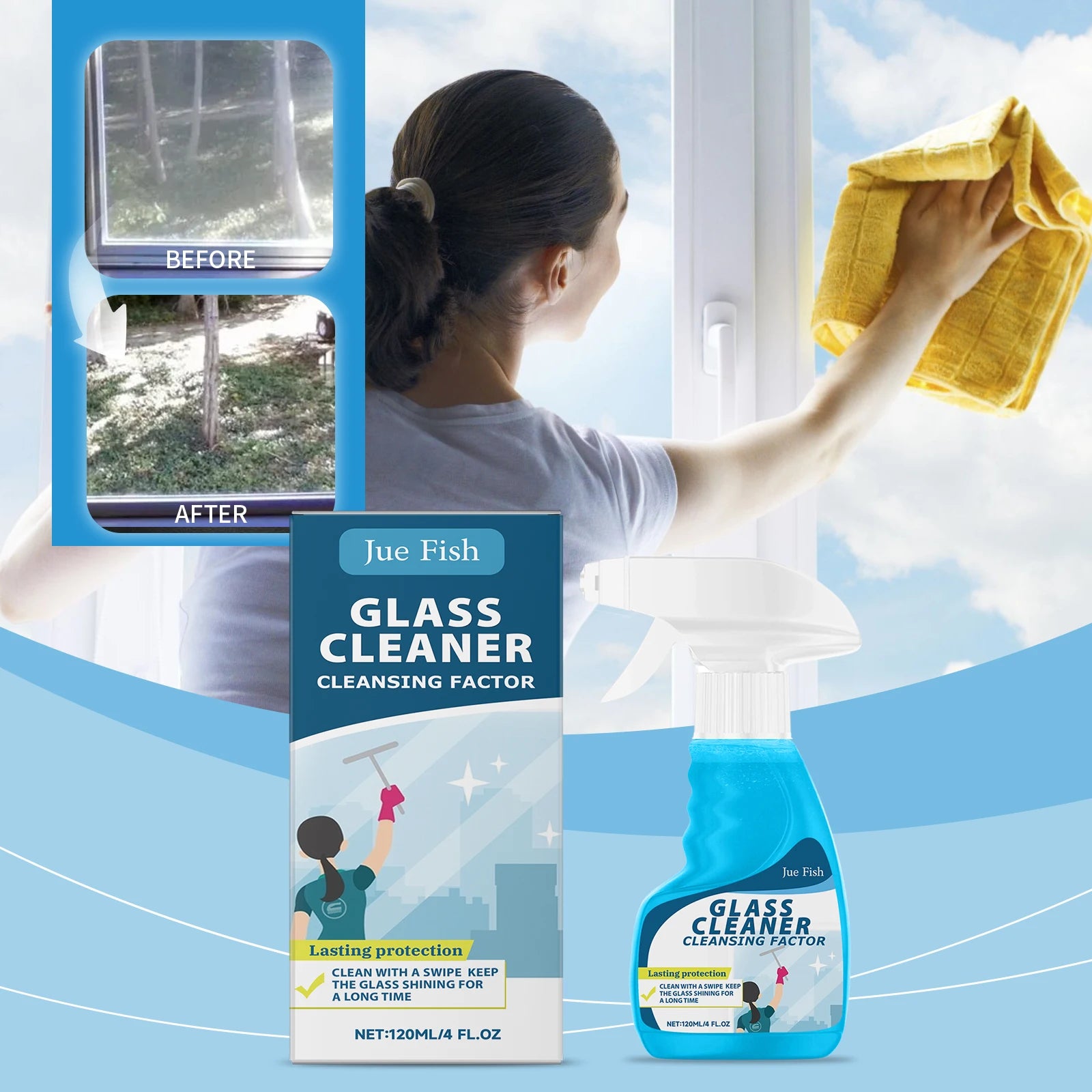 Glass cleaner for home mirror glass to remove oil, stains and dirt; glass cleaning spray Qme