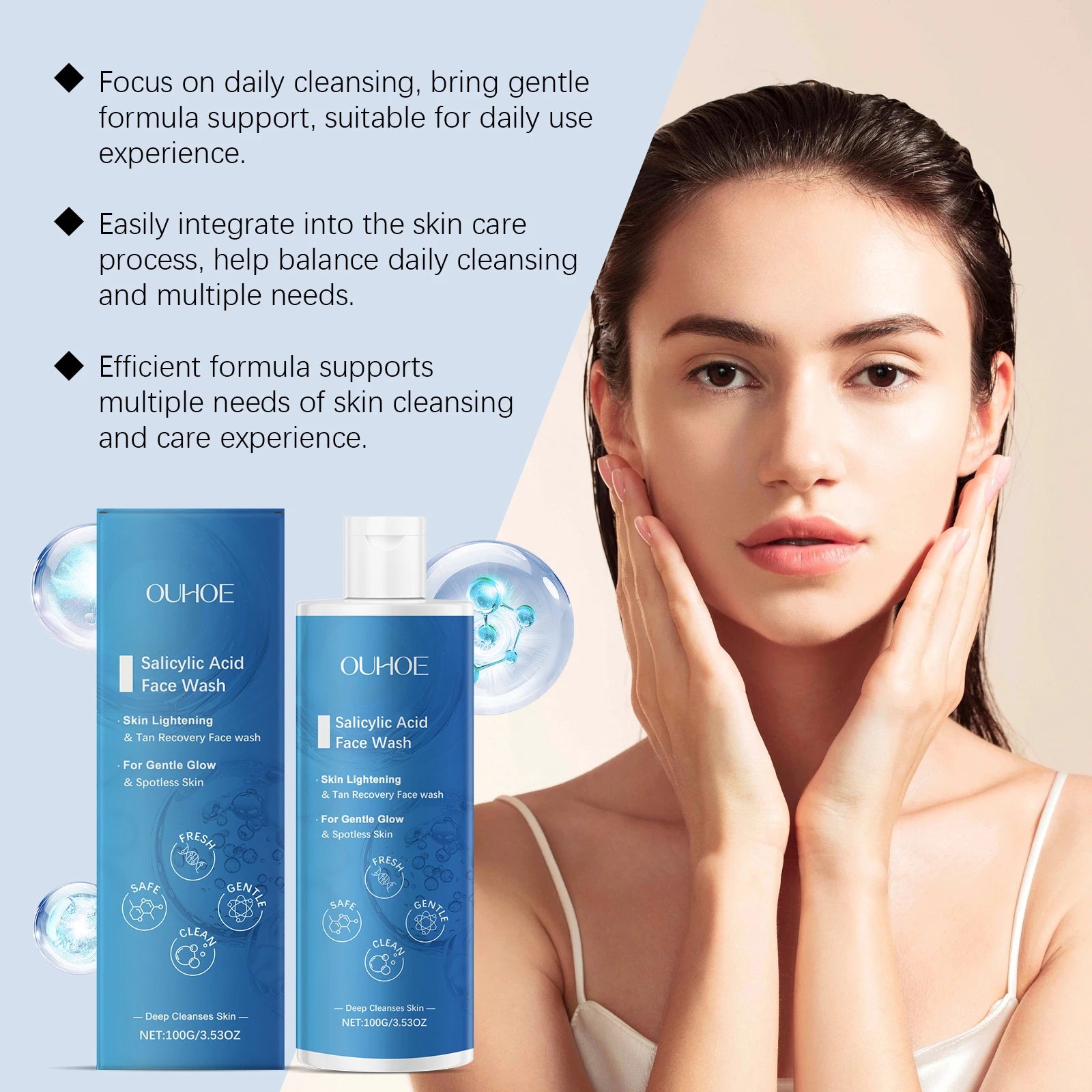 Salicylic Acid Facial Cleanser Acne Treatment Moisturizing Oil Control Skincare Face Wash Cleansing Pore Hydrating Skin Care Qme