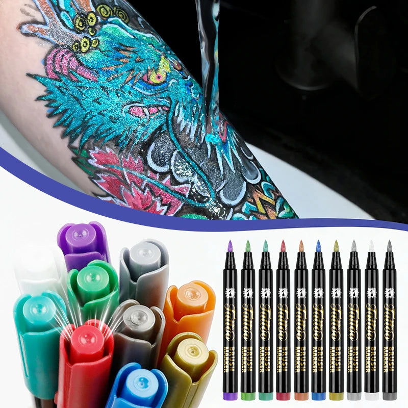 Metallic Temporary Tattoo Pen Skin Safe Body Markers Stackable Paint Qme