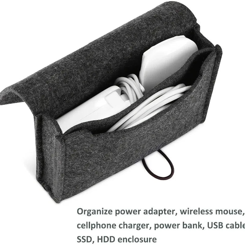Travel Electronics Organizer Felt Cable Storage Case Power Adapter Qme