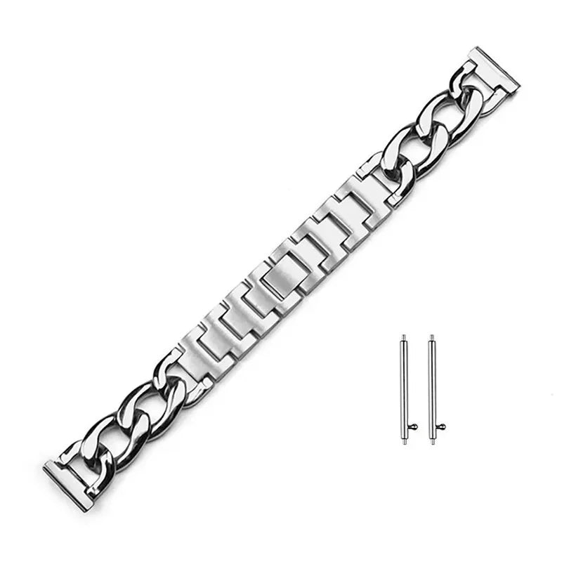 20mm Metal Chain Bracelet For Samsung Galaxy Watch 4 5 6 3 40mm 44mm Classic 42mm 46mm 43/47mm For Huawei GT3 GT4 Amazfit GTS Qme Silver 20mm