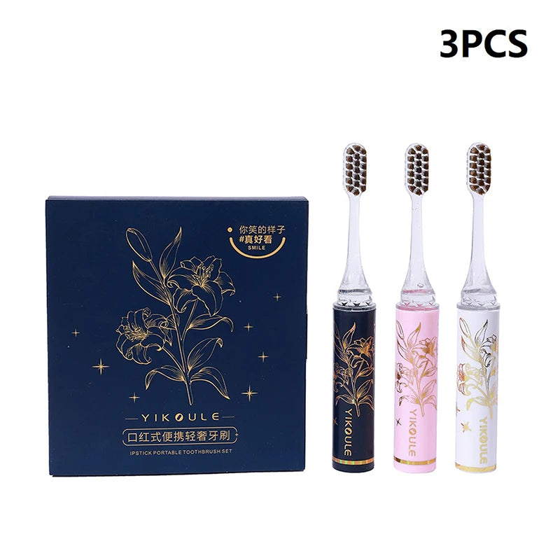 1 Lipstick Shaped Toothbrush Portable Detachable Cleaning Teeth Ultra Qme 3PCS