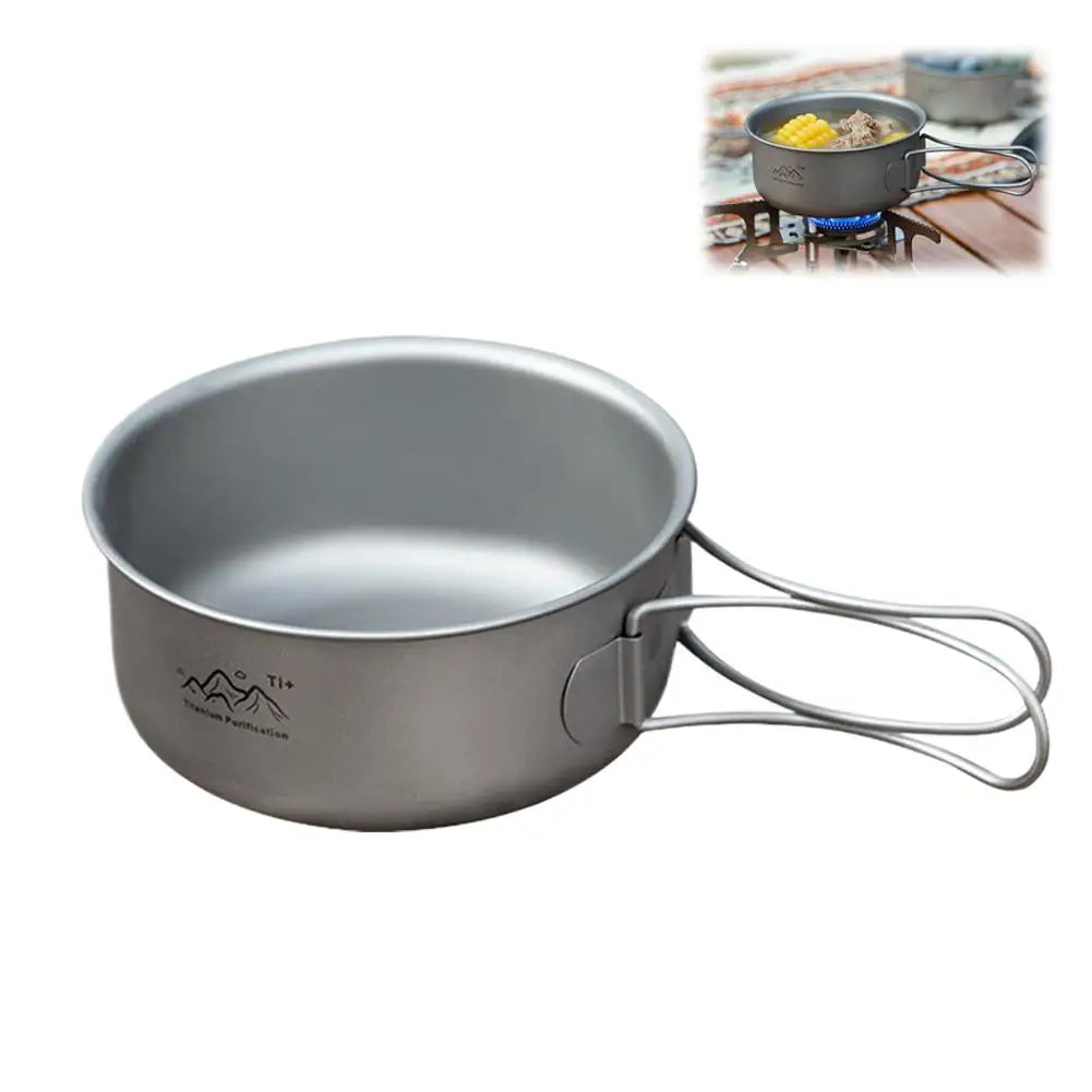 1pcs Ultralight Titanium Coating Pot Portable Cookware with Handle for Backpacking Hiking Outdoor Cooking Equipment Qme 10.5cm