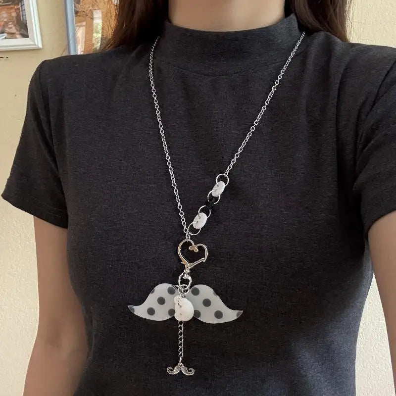 1PcsY2K White Polka Dot Star Necklace With Glitter Treble Clef Charm Grunge Egirl Layered Chain Jewelry Qme A5