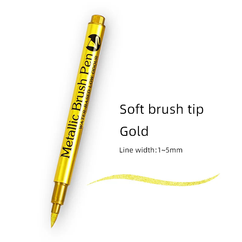 Gold Silver Metallic Marker Pen Waterproof Permanent Paint Marker Pen for Rock, Mug, Ceramic, Glass DIY Painting Supplies Qme Soft-Gold (1pcs)