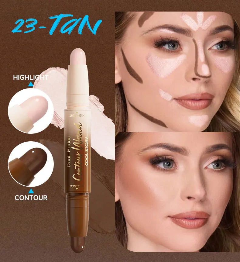 Dual-Ended Contour Highlight Stick Face Sculpting Matte Bronzers Shimmer Three-dimensional Natural V-face Makeup Nose Shadow Qme 23-TAN