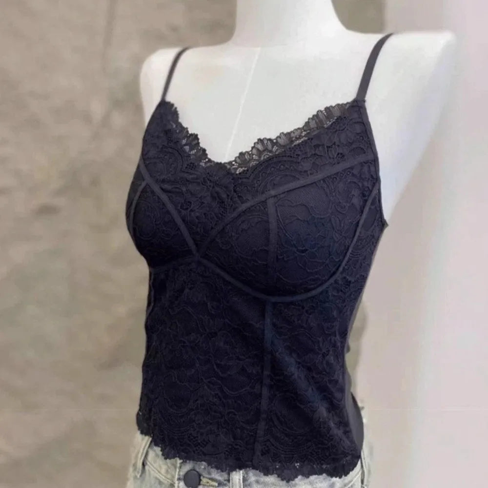 Mesh Flower Slim Lace Crop Sweet Camisoles Summer Girl's Vest Spicy Qme