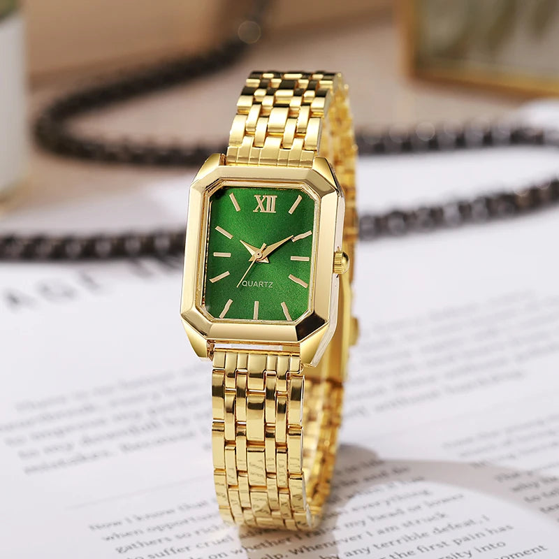 Fashion Light Luxury Square Dial Alloy Strap Women's Quartz Watch Jewelry Set 6 Piece Set for Holiday Gifts Qme