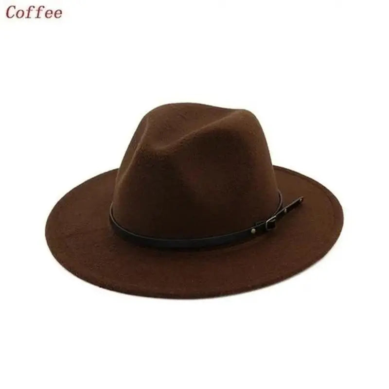 Men Women Fashion Vintage Simple Solid Wide Brim Felt Jazz Cap Church Qme