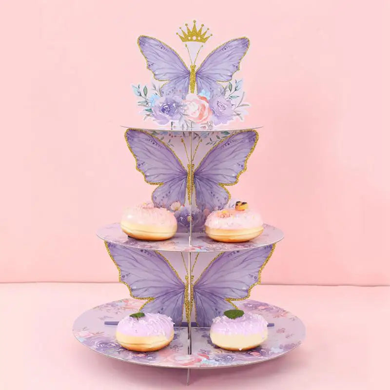 3 Tier Cake Stand Butterfly Party Display Birthday Cupcake Decoration Qme Purple