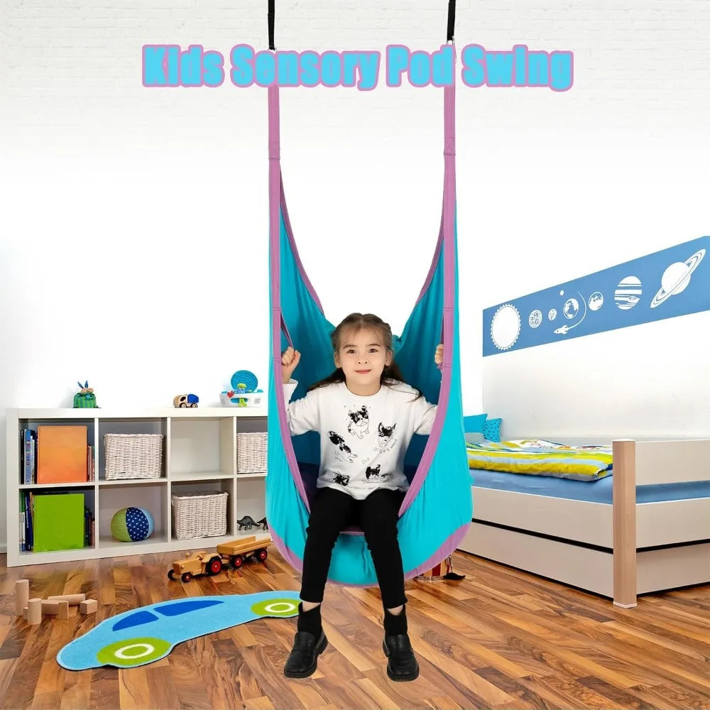 Kids Pod Swing Seat Cotton Child Hammock Swing Chair Sensory Swing for Indoor Outdoor for Children with Autism ADHD Asperger Qme
