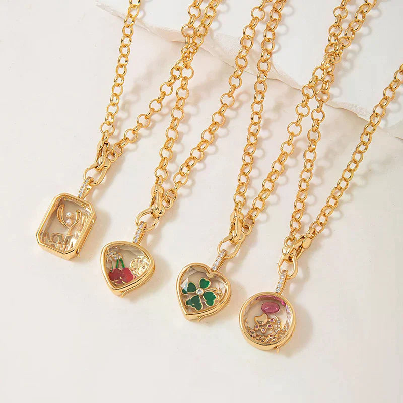 Retro Personality Picture Box Pendant With Openable DIY Pendant Hollow Design Transparent Box Gold-plated Color Preservation Qme