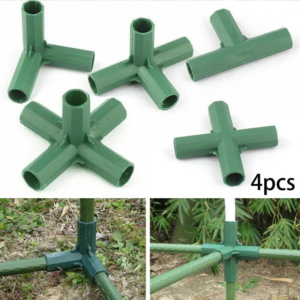 4 Pcs Plants Connectors Kit Plastic Greenhouse Frame Canes Building Connector Set 16-17mm Outdoor Garden Structure Pole Joints Qme
