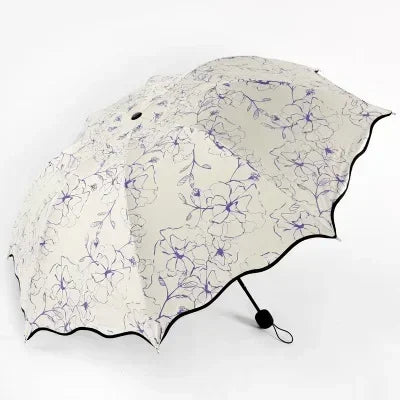 Rain Sunshine Dual-purpose Umbrella Anti UV Black Coating Hibiscus Qme PURPLE