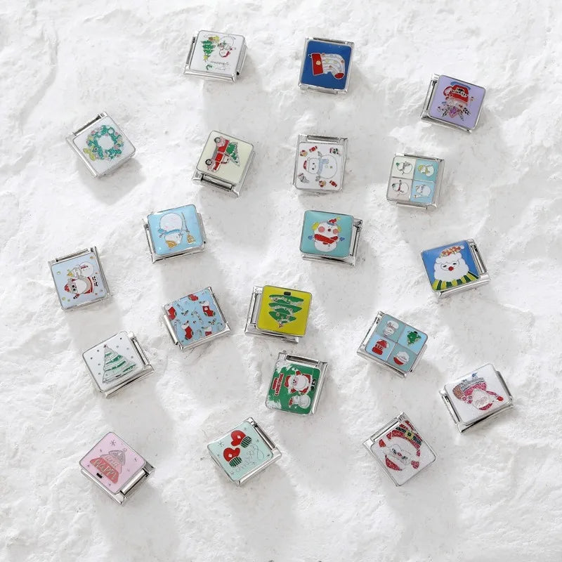 Fashion 2025 Colorful Christmas Socks Snowman Deer Italian Charms Fit 9mm Stainless Steel Women Fashion Bracelet DIYJewelry Gift Qme