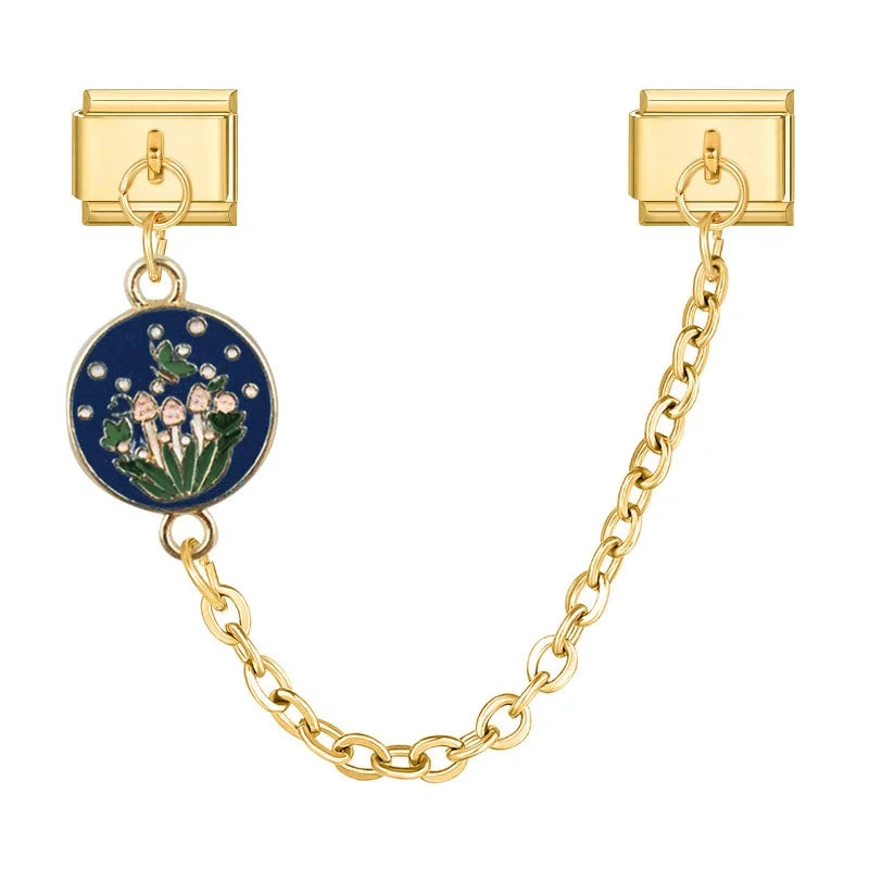 2025 New Heart Flowers Home Golden Women Fashion Chain Italian Charm Link Fit 9mm Bracelet Stainless Steel Making DIY Jewelry Qme Style 1