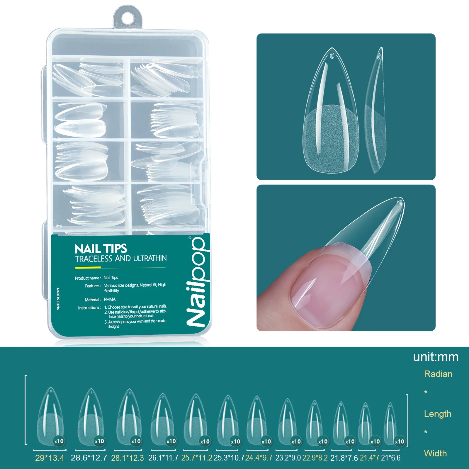 Nailpop Soft Gel Tips Nails Acrylic Material Half Almond Artificial Qme Almond 007-120pcs