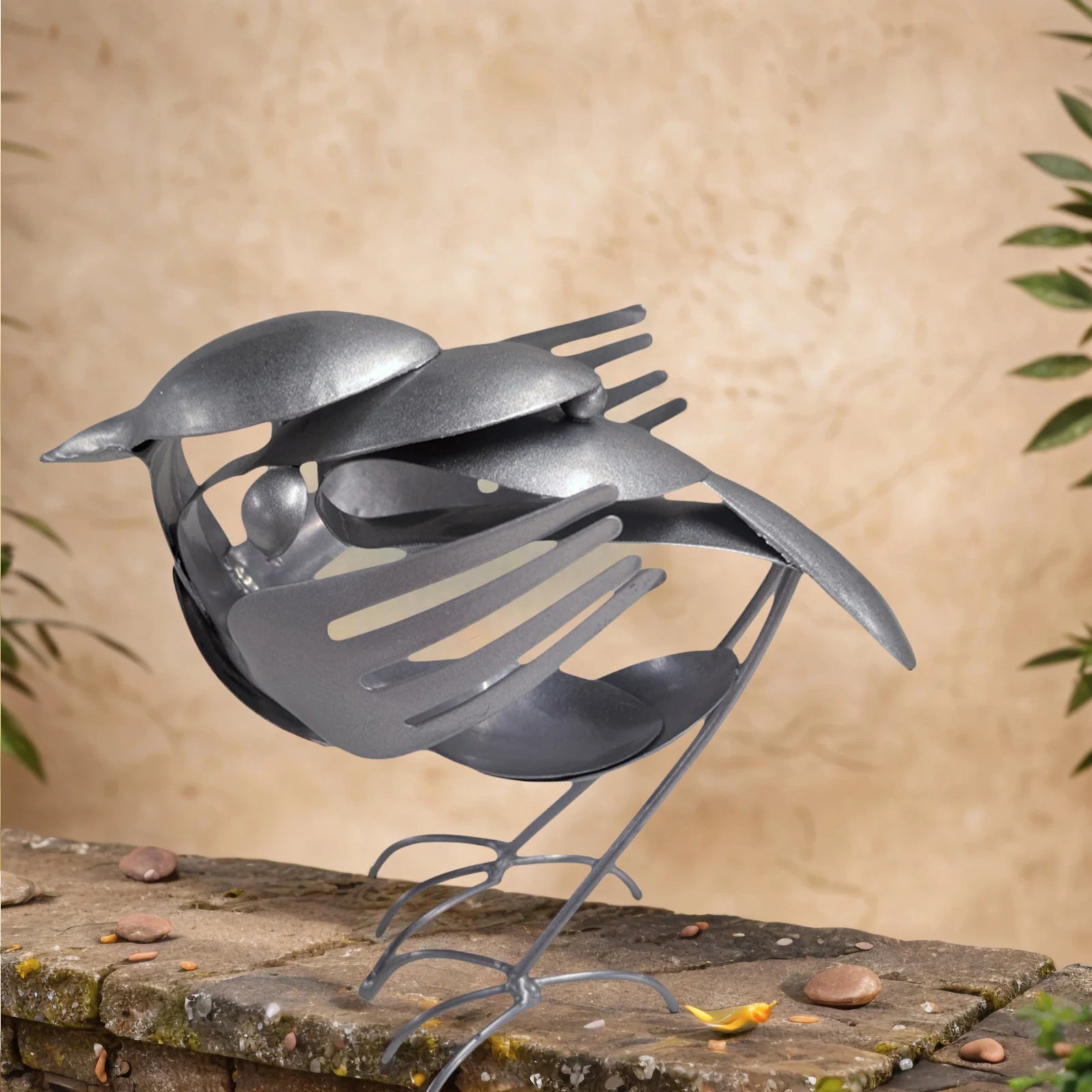 Metal Bird Sculpture for Outdoor Garden Yard Decor Handmade Recycled Fork & Spoon Bird Statue Unique Gift for Bird Lovers Qme