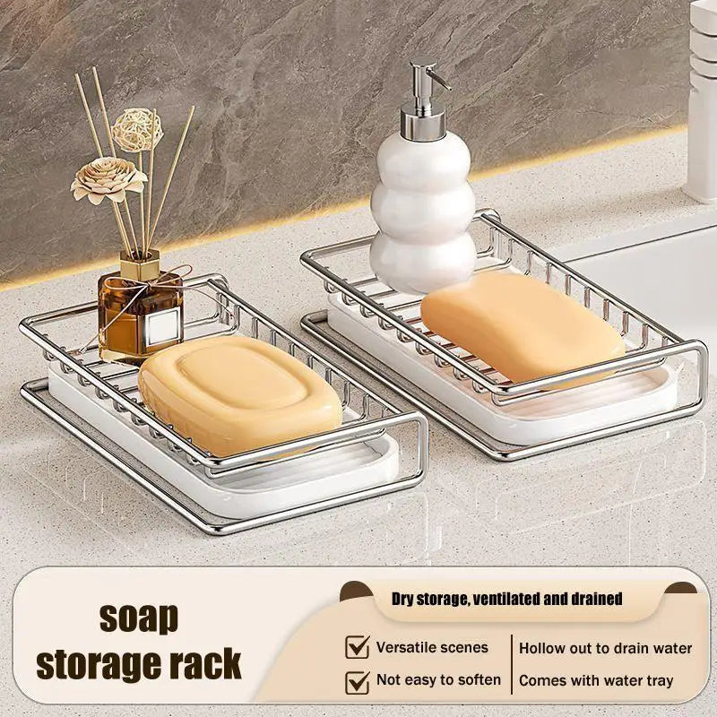 Stainless Steel Soap Rack Kitchen Bathroom Sink Shelf W Drainage Tray Qme