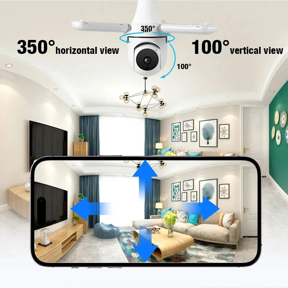 3MP 2.4G WiFi PTZ IP Camera with LED Lights E27 Bulb Camera Indoor Home Security Surveillance AI Tracking Wireless Qme