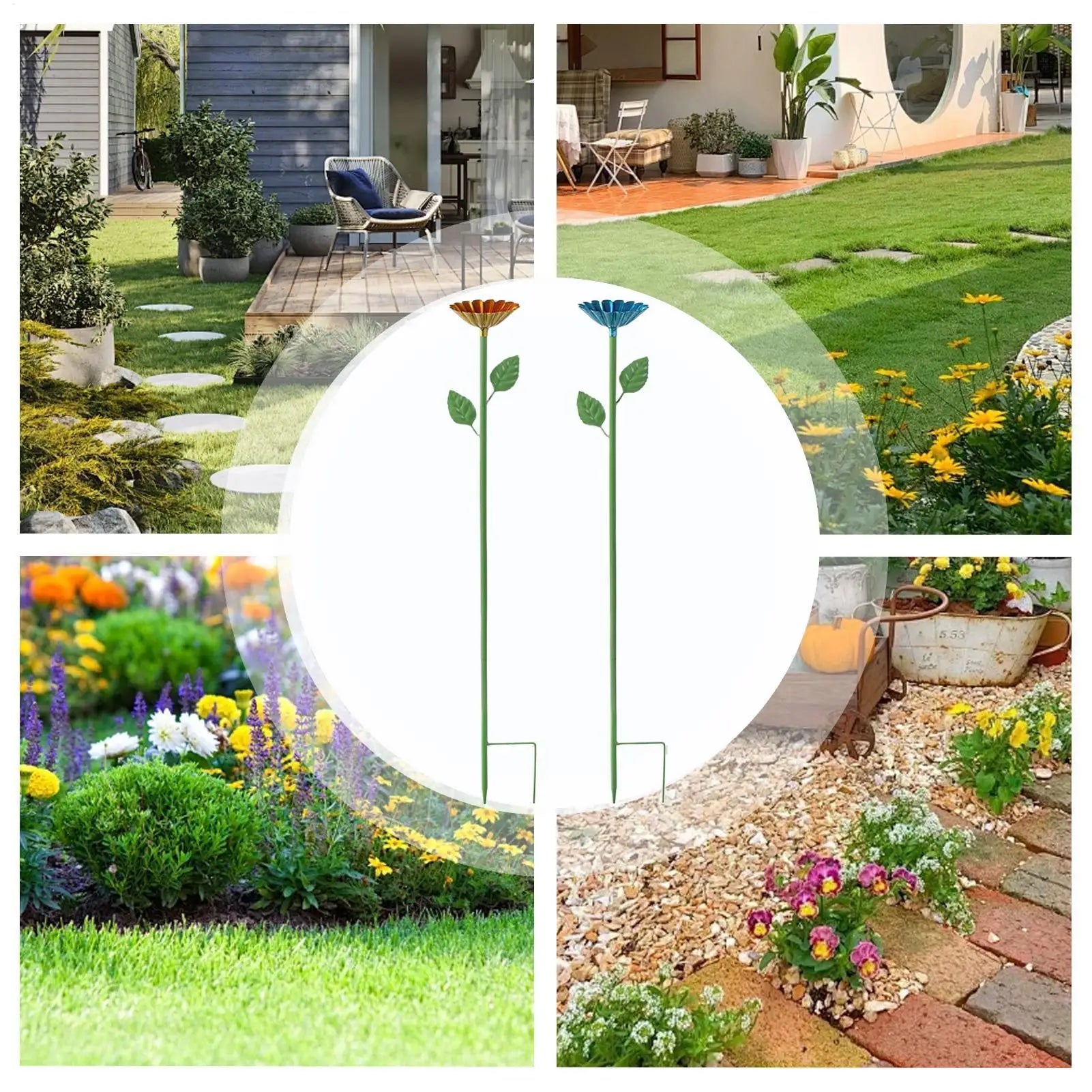Bee Watering Station 2 Pieces Flower With Stake Garden Decor Tall Bee Baths For Garden For Wild Hummingbird Butterfly Outdoor Qme