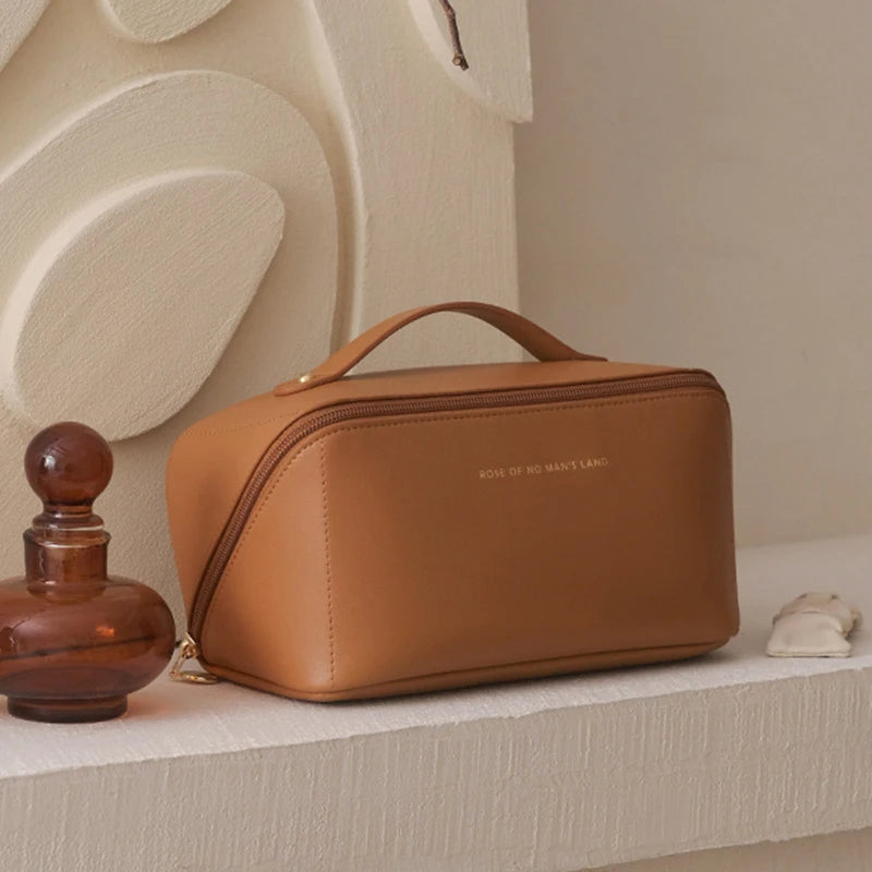 Cosmetic Bag PU Leather Large-capacity Travel Cosmetics Storage Bags Women Portable Handbag Multifunction Waterproof Washing Bag Qme
