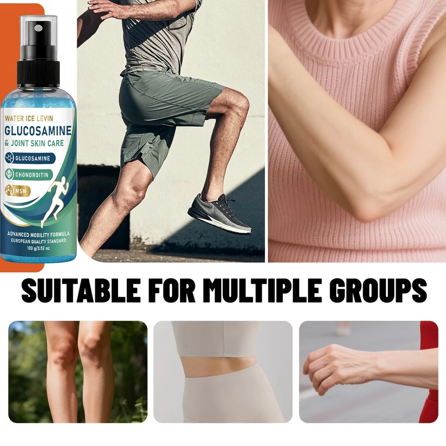 Advanced Mobility Glucosamine MSM Joint Spray, Collagen Hydrating Chondroitin Body Care Mist Qme
